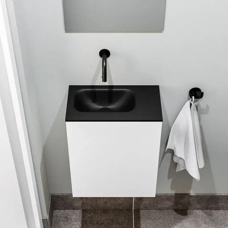 Finale Uitverkoop Zaro Polly toiletmeubel 40cm mat wit met zwarte wastafel zonder kraangat links