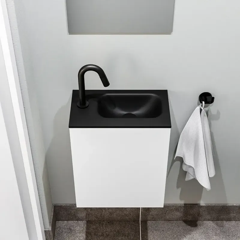 Zaro Polly toiletmeubel 40cm mat wit met zwarte wastafel met kraangat links Actieprijs