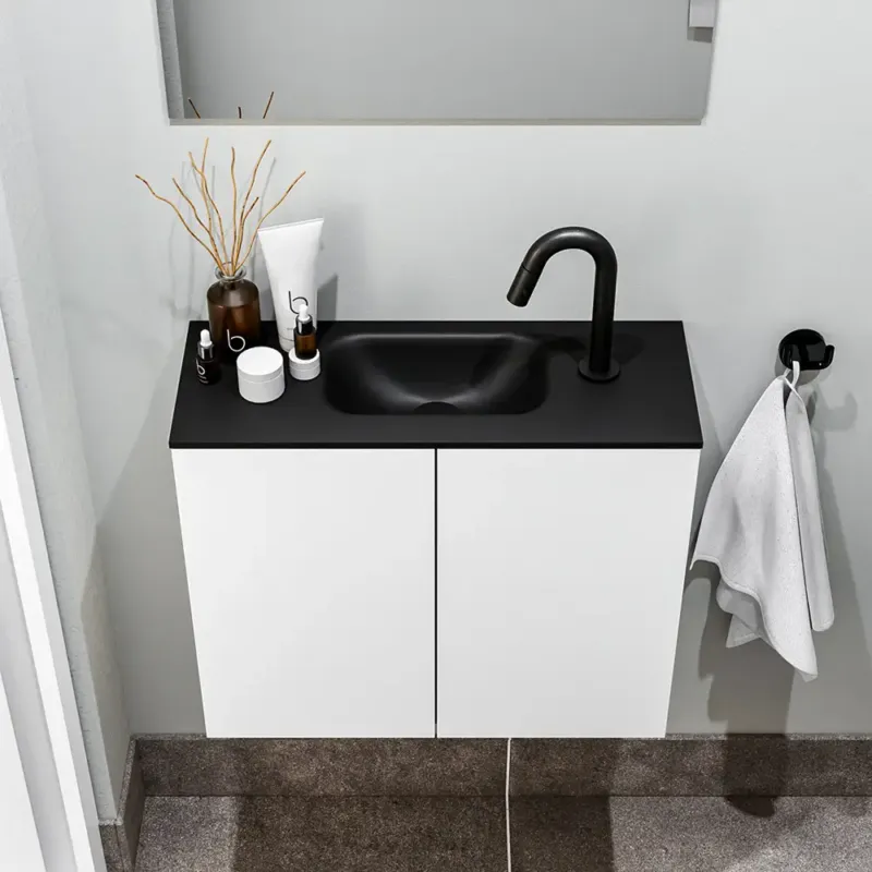 Zaro Polly toiletmeubel 60cm mat wit met zwarte wastafel met kraangat Beste Prijs