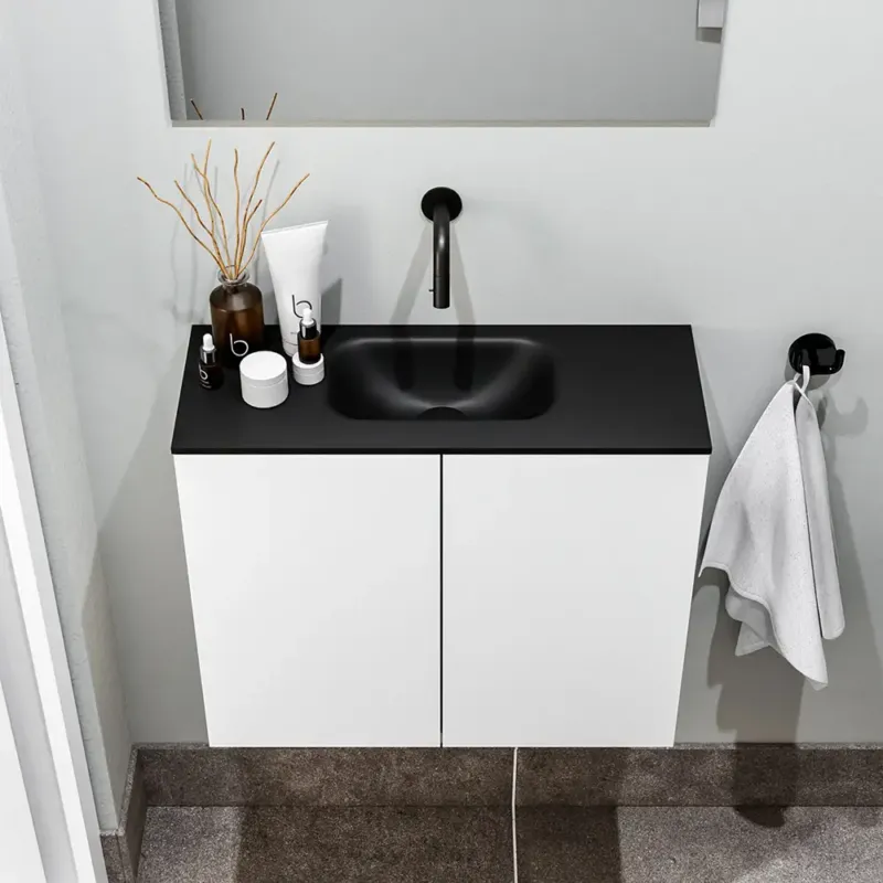 Zaro Polly toiletmeubel 60cm mat wit met zwarte wastafel zonder kraangat Populair