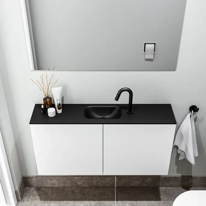Zaro Polly toiletmeubel 100cm mat wit met zwarte wastafel met kraangat Premium