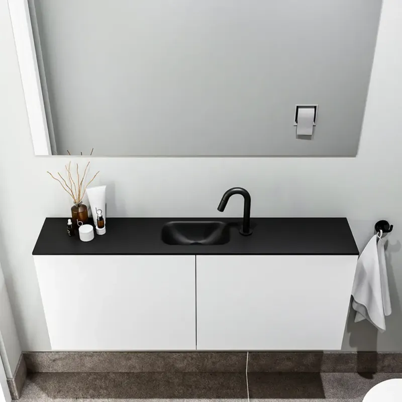 Favoriet Zaro Polly toiletmeubel 120cm mat wit met zwarte wastafel met kraangat