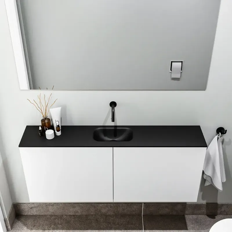 Uitverkoop Zaro Polly toiletmeubel 120cm mat wit met zwarte wastafel zonder kraangat