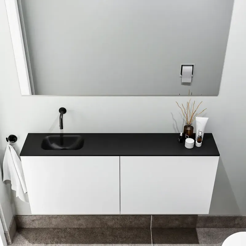 Zaro Polly toiletmeubel 120cm mat wit met zwarte wastafel zonder kraangat links Alleen Vandaag