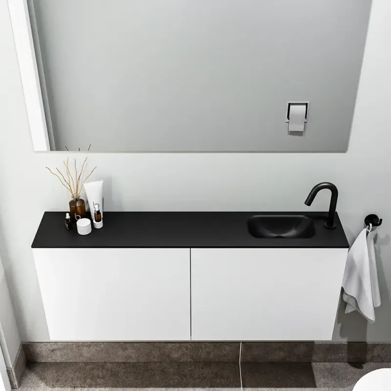 Favoriet Zaro Polly toiletmeubel 120cm mat wit met zwarte wastafel met kraangat rechts