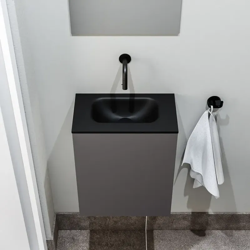 Zaro Polly toiletmeubel 40cm donkergrijs met zwarte wastafel zonder kraangat Seizoensaanbieding