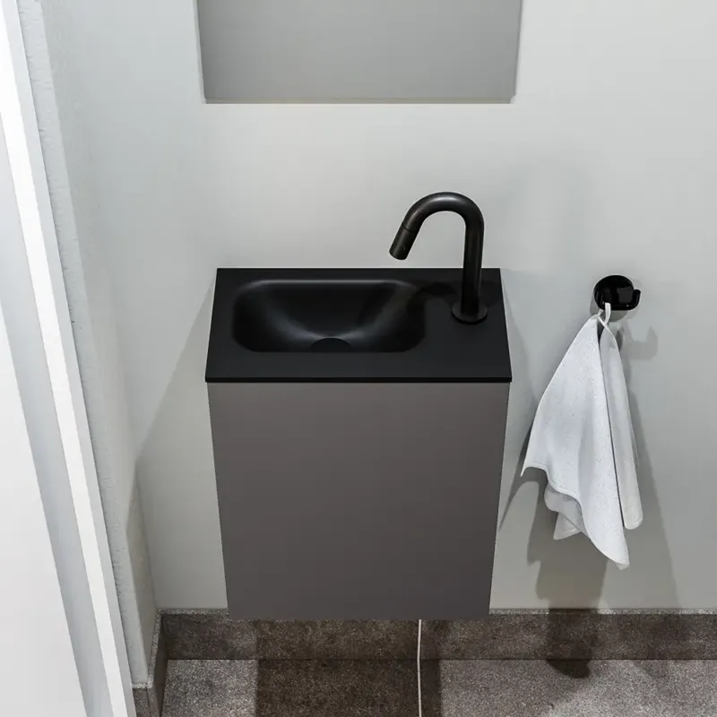 Zaro Polly toiletmeubel 40cm donkergrijs met zwarte wastafel met kraangat rechts Bestel Nu