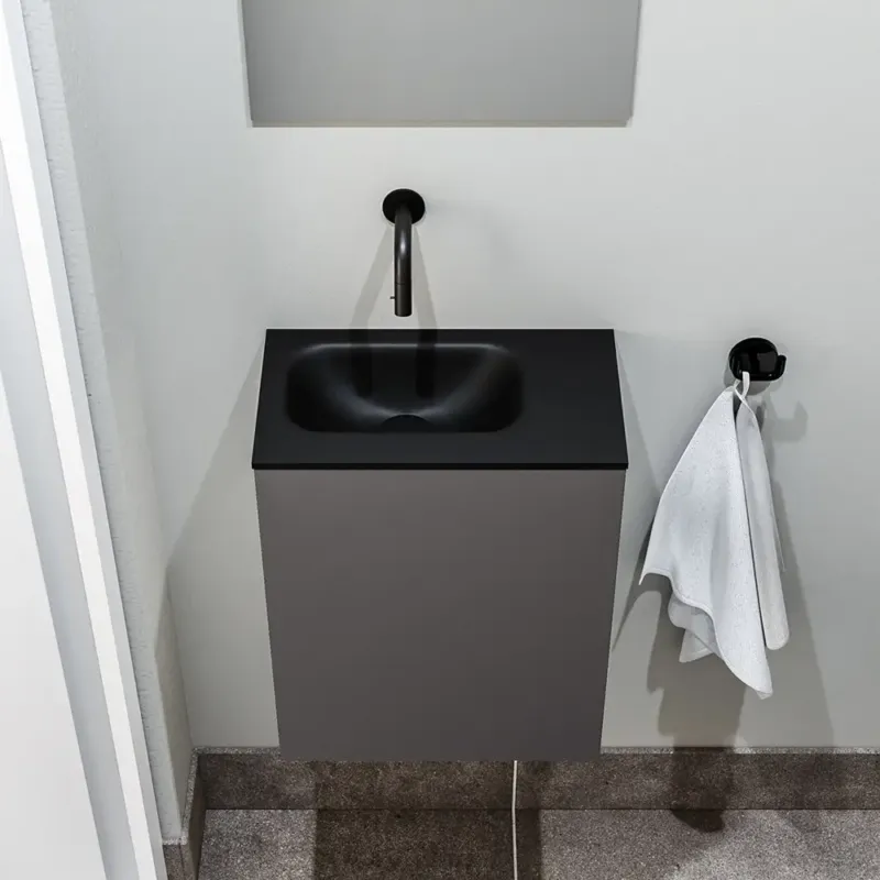 Zaro Polly toiletmeubel 40cm donkergrijs met zwarte wastafel zonder kraangat links Laatste Kans