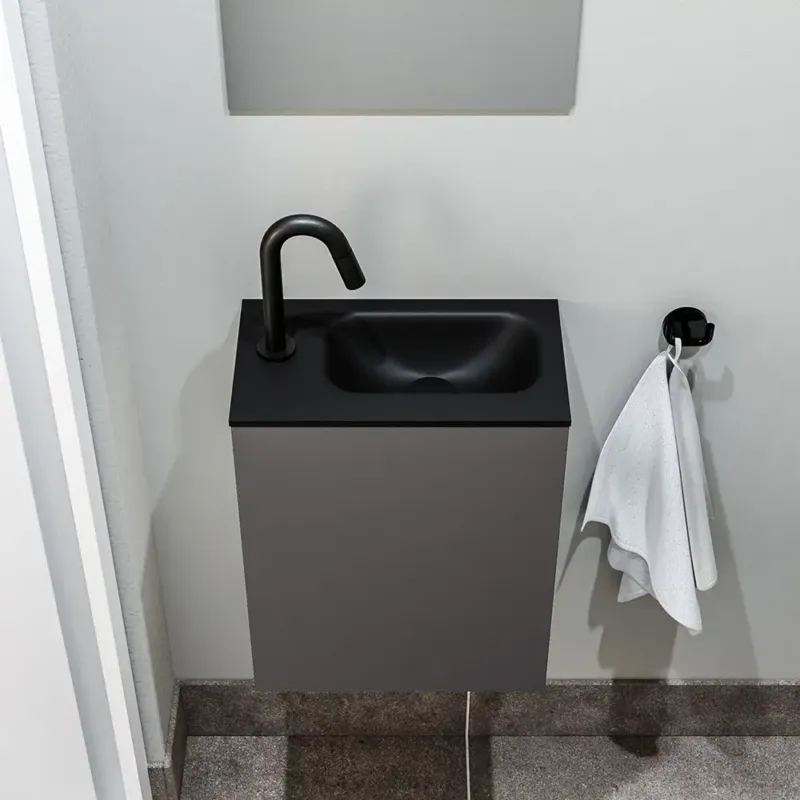 Beste Prijs Zaro Polly toiletmeubel 40cm donkergrijs met zwarte wastafel met kraangat links