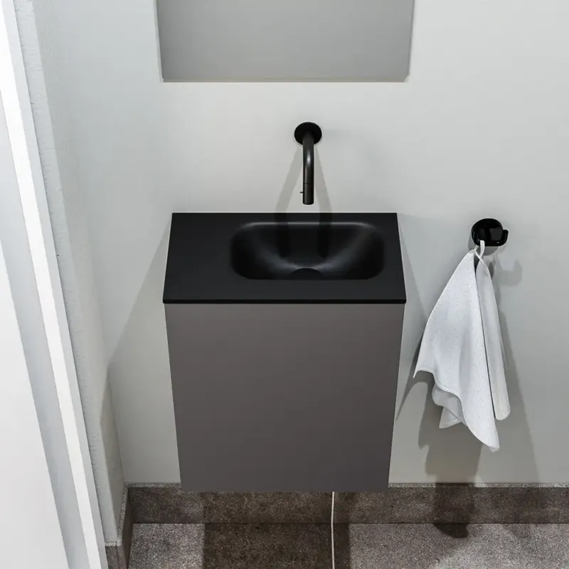Zaro Polly toiletmeubel 40cm donkergrijs met zwarte wastafel zonder kraangat rechts Koop Online