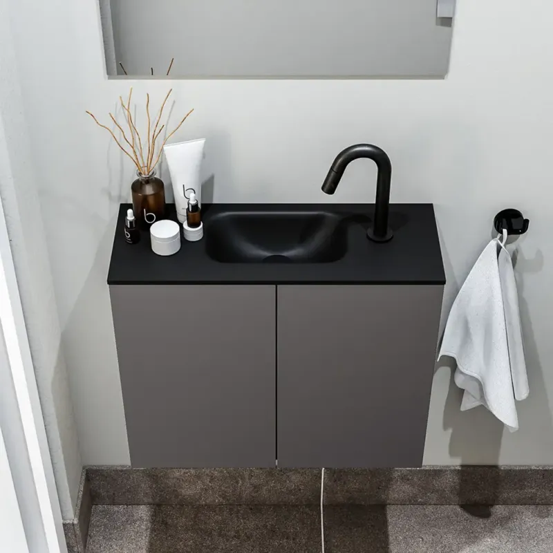Beperkt Aanbod Zaro Polly toiletmeubel 60cm donkergrijs met zwarte wastafel met kraangat