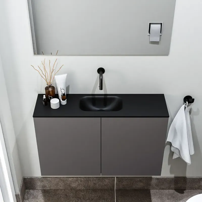 Zaro Polly toiletmeubel 80cm donkergrijs met zwarte wastafel zonder kraangat Uitverkoop