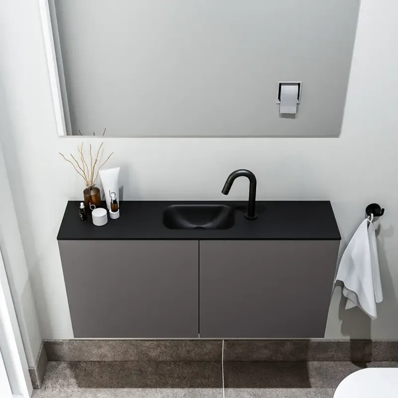 Populair Zaro Polly toiletmeubel 100cm donkergrijs met zwarte wastafel met kraangat