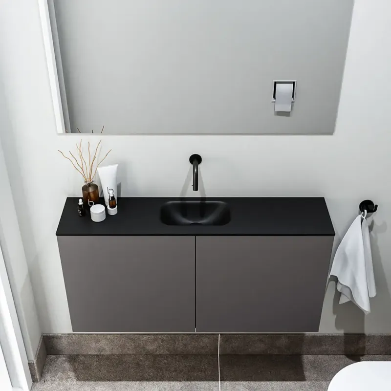 Merkproduct Zaro Polly toiletmeubel 100cm donkergrijs met zwarte wastafel zonder kraangat