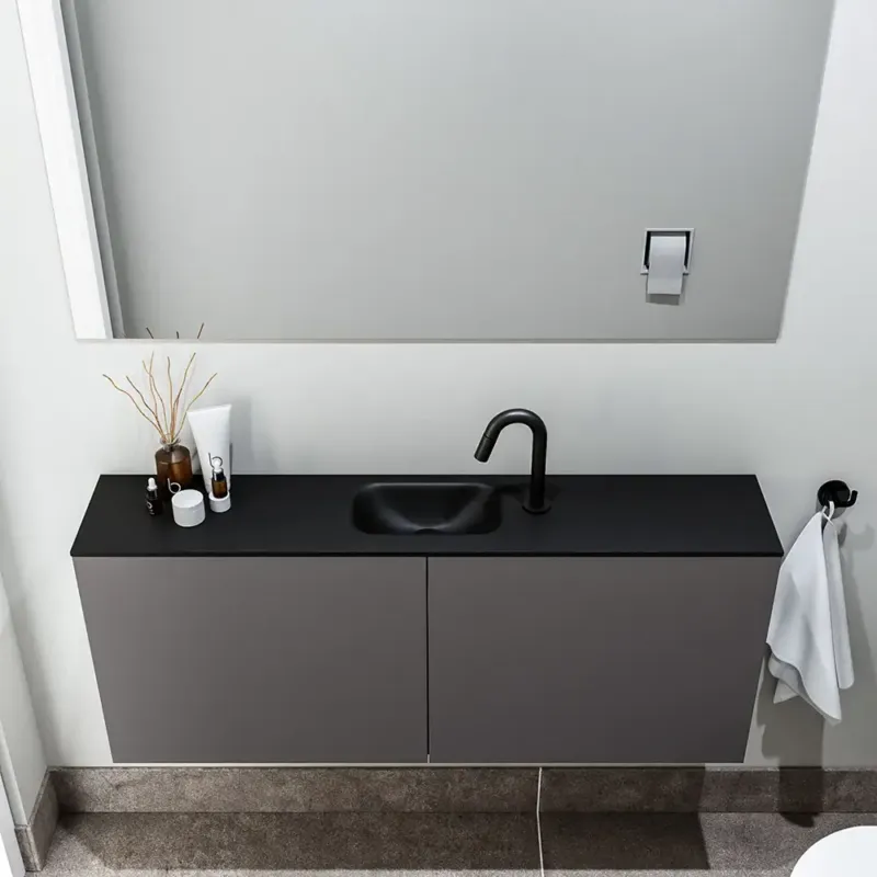 Zaro Polly toiletmeubel 120cm donkergrijs met zwarte wastafel met kraangat Voordeelprijs