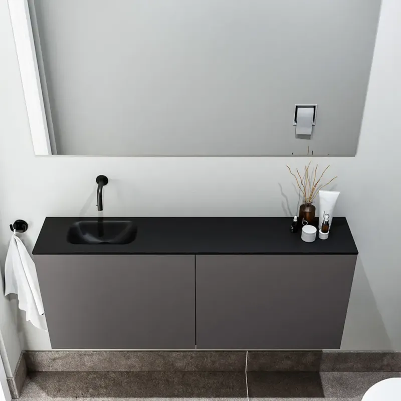 Zaro Polly toiletmeubel 120cm donkergrijs met zwarte wastafel zonder kraangat links Voordeelprijs