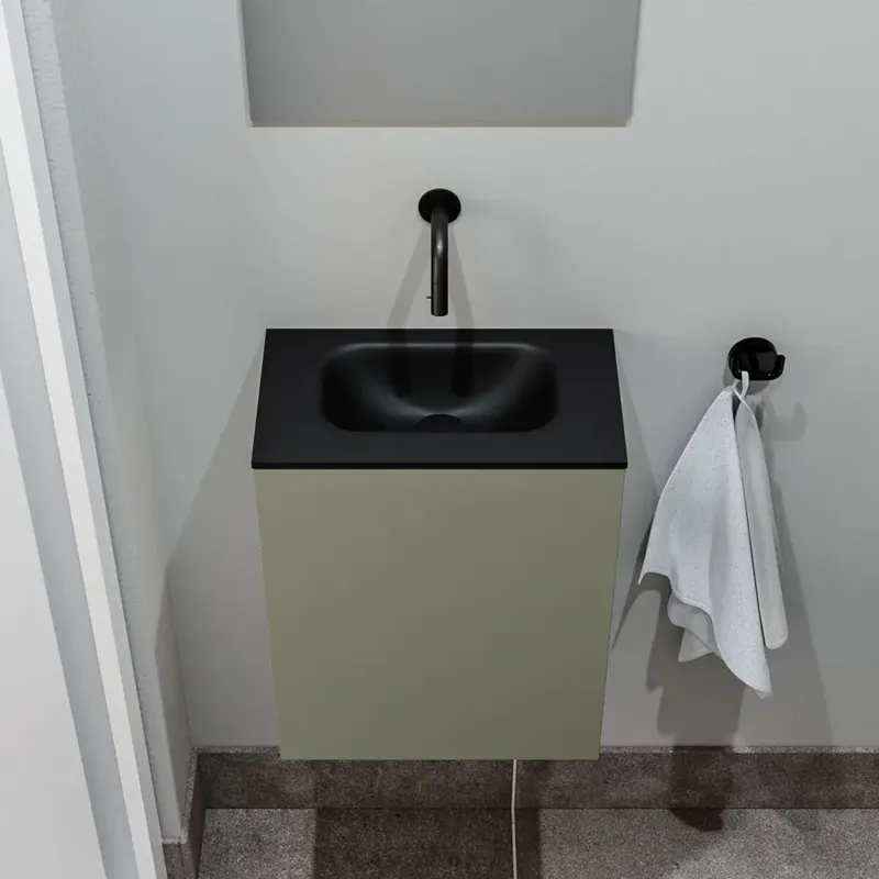 Nu Kopen Zaro Polly toiletmeubel 40cm army met zwarte wastafel zonder kraangat