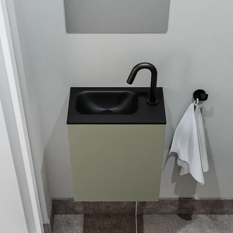 Beperkt Aanbod Zaro Polly toiletmeubel 40cm army met zwarte wastafel met kraangat rechts