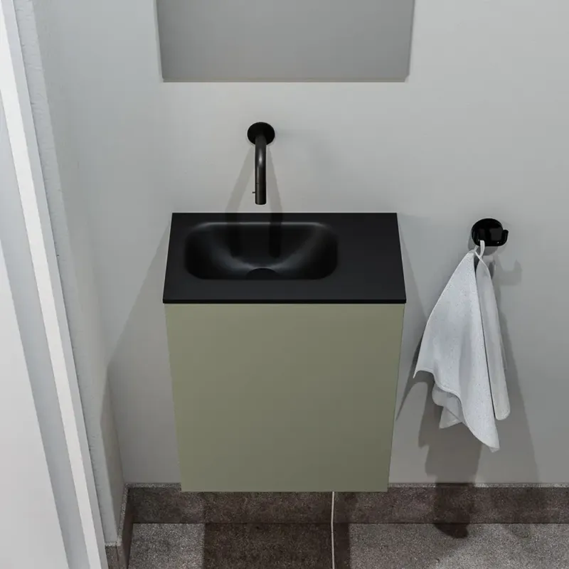 Zaro Polly toiletmeubel 40cm army met zwarte wastafel zonder kraangat links Flitsaanbieding
