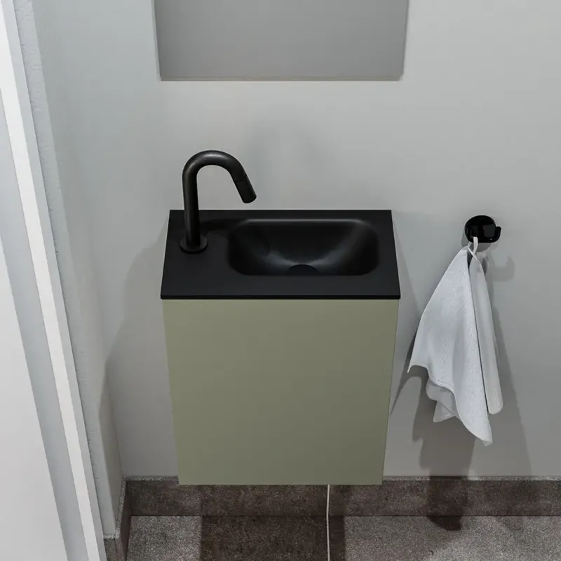 Laatste Versie Zaro Polly toiletmeubel 40cm army met zwarte wastafel met kraangat links