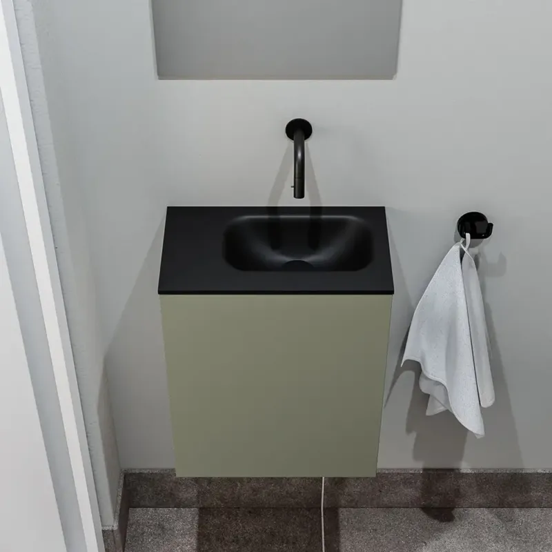 Zaro Polly toiletmeubel 40cm army met zwarte wastafel zonder kraangat rechts Populair