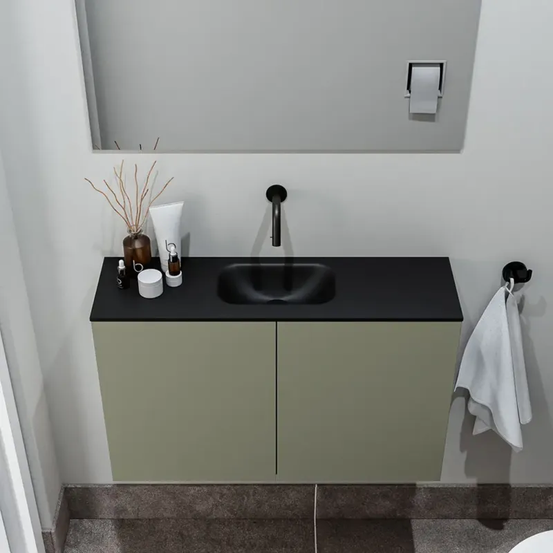 Zaro Polly toiletmeubel 80cm army met zwarte wastafel zonder kraangat Koop Vandaag
