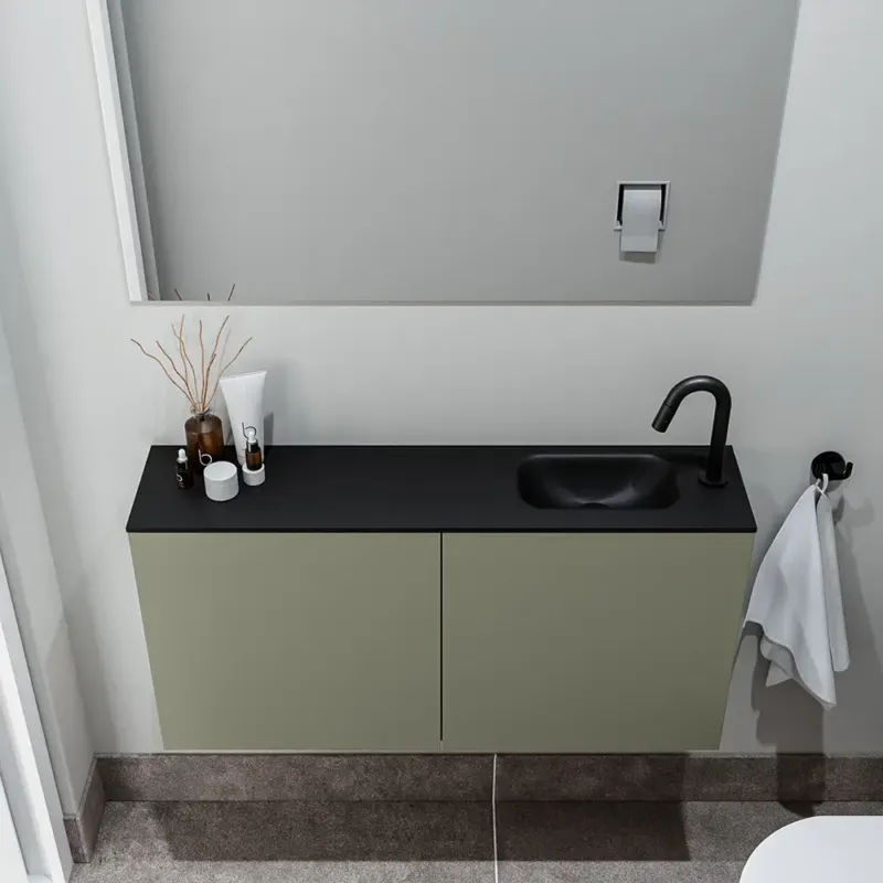Zaro Polly toiletmeubel 100cm army met zwarte wastafel met kraangat rechts Hoge Kwaliteit