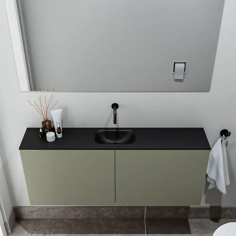 Gecertificeerd Zaro Polly toiletmeubel 120cm army met zwarte wastafel zonder kraangat