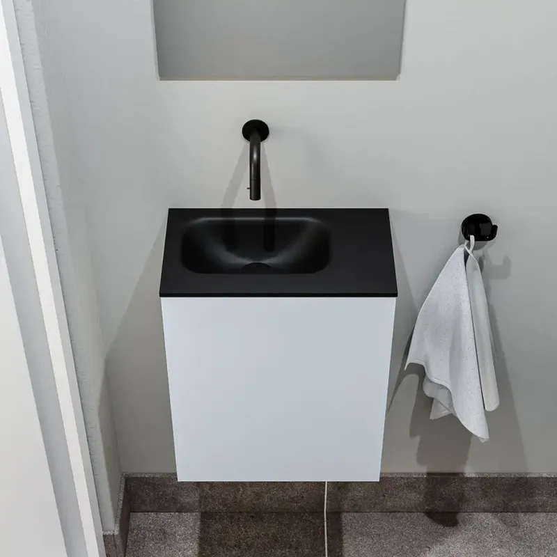 Tijdelijk Beschikbaar Zaro Polly toiletmeubel 40cm clay met zwarte wastafel zonder kraangat links