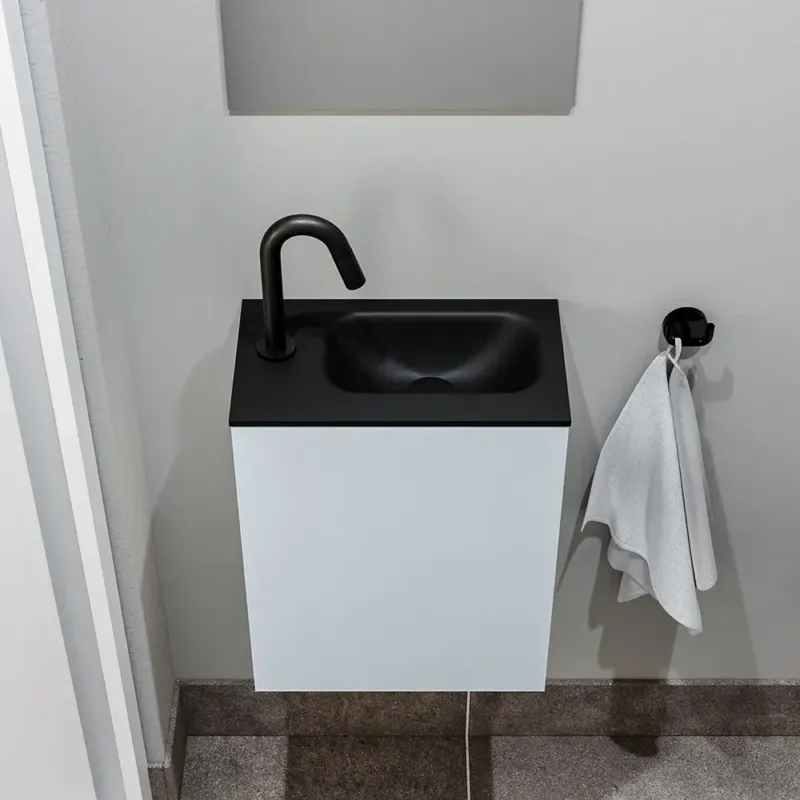 Aanbieding Zaro Polly toiletmeubel 40cm clay met zwarte wastafel met kraangat links