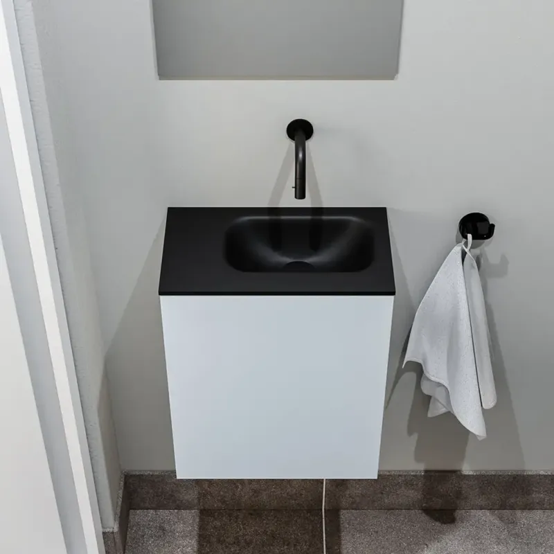Op = Op Zaro Polly toiletmeubel 40cm clay met zwarte wastafel zonder kraangat rechts