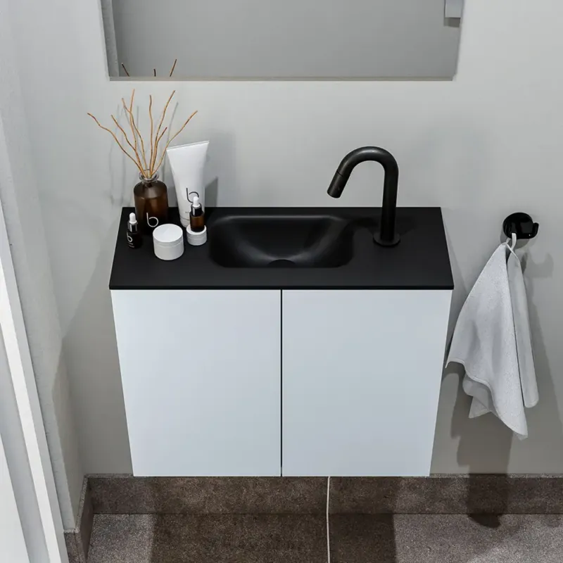 Zaro Polly toiletmeubel 60cm clay met zwarte wastafel met kraangat Goedkoop