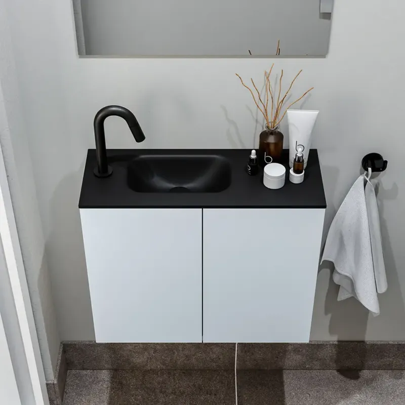 Gratis Retour Zaro Polly toiletmeubel 60cm clay met zwarte wastafel met kraangat links