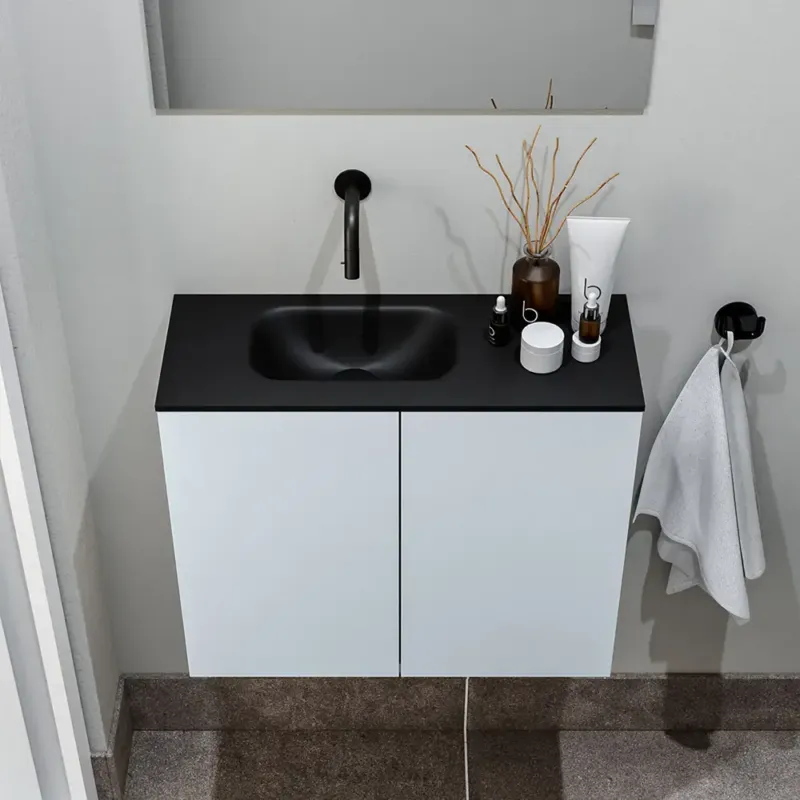 Koop Vandaag Zaro Polly toiletmeubel 60cm clay met zwarte wastafel zonder kraangat links