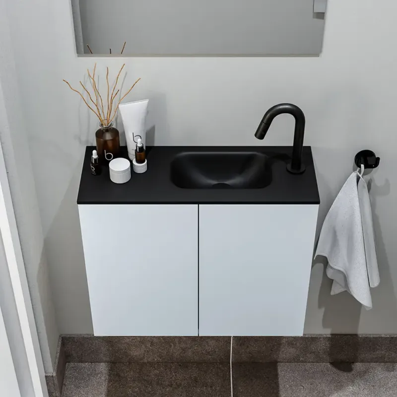 Zaro Polly toiletmeubel 60cm clay met zwarte wastafel met kraangat rechts Direct Beschikbaar