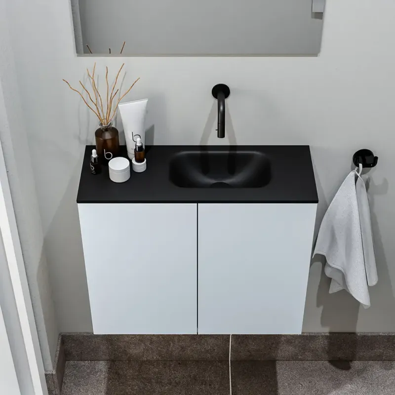 Zaro Polly toiletmeubel 60cm clay met zwarte wastafel zonder kraangat rechts Dagaanbieding