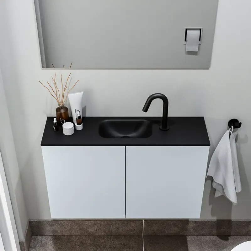 Zaro Polly toiletmeubel 80cm clay met zwarte wastafel met kraangat Gereduceerde Prijs