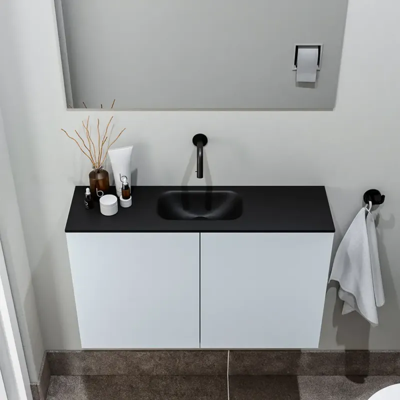 Zaro Polly toiletmeubel 80cm clay met zwarte wastafel zonder kraangat Shop Nu