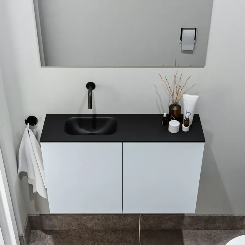 Bestseller Zaro Polly toiletmeubel 80cm clay met zwarte wastafel zonder kraangat links