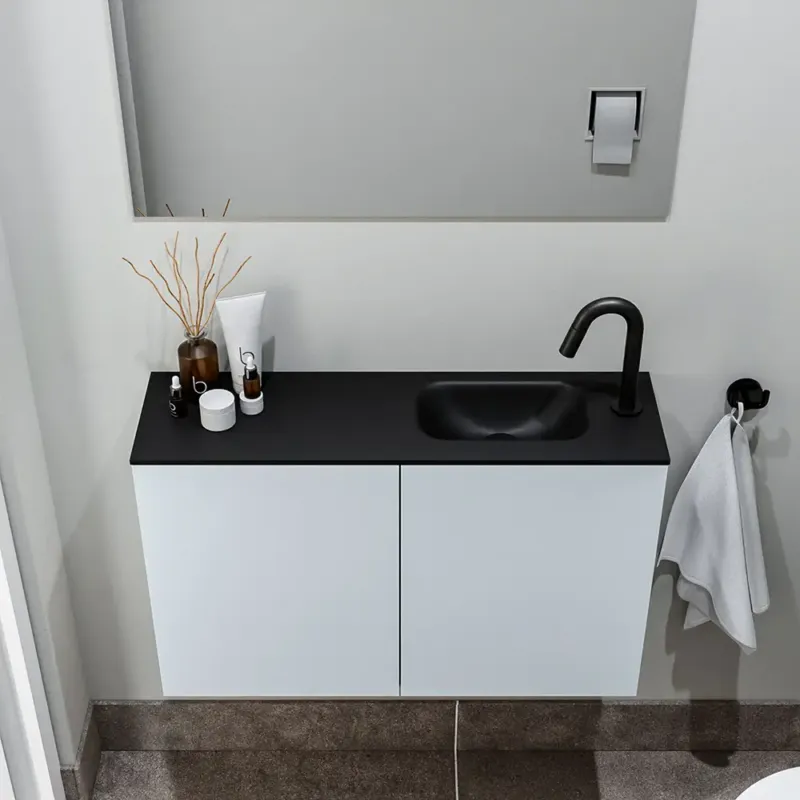 Exclusieve Aanbieding Zaro Polly toiletmeubel 80cm clay met zwarte wastafel met kraangat rechts