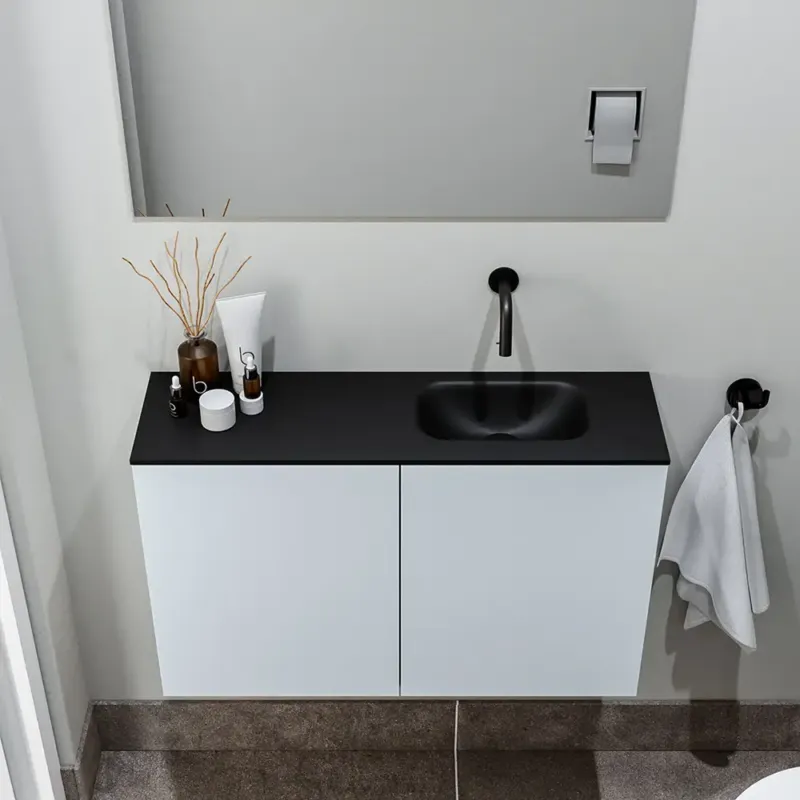 Bestel Nu Zaro Polly toiletmeubel 80cm clay met zwarte wastafel zonder kraangat rechts