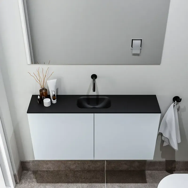 Nu Kopen Zaro Polly toiletmeubel 100cm clay met zwarte wastafel zonder kraangat