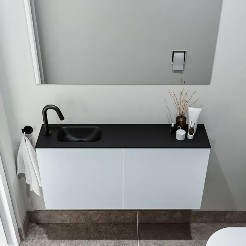Hoge Kwaliteit Zaro Polly toiletmeubel 100cm clay met zwarte wastafel met kraangat links