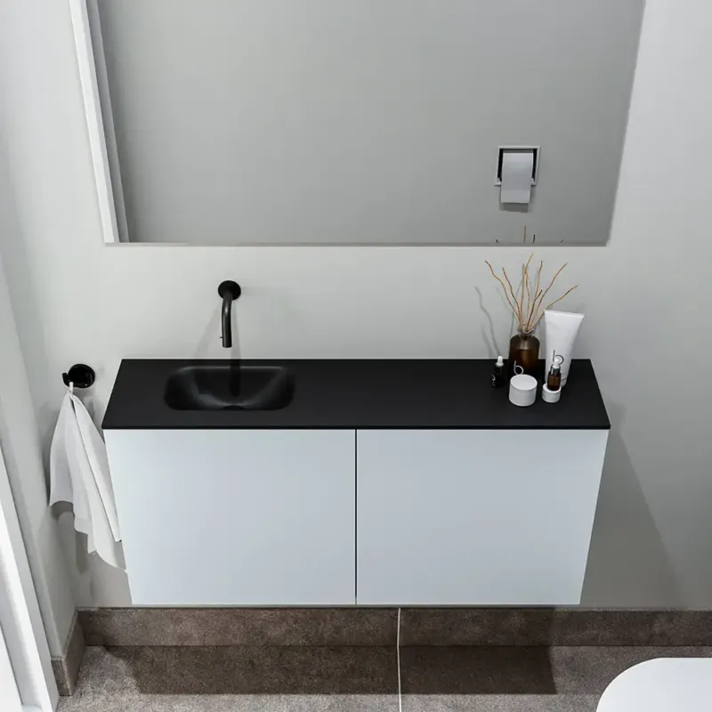 Zaro Polly toiletmeubel 100cm clay met zwarte wastafel zonder kraangat links Express Levering