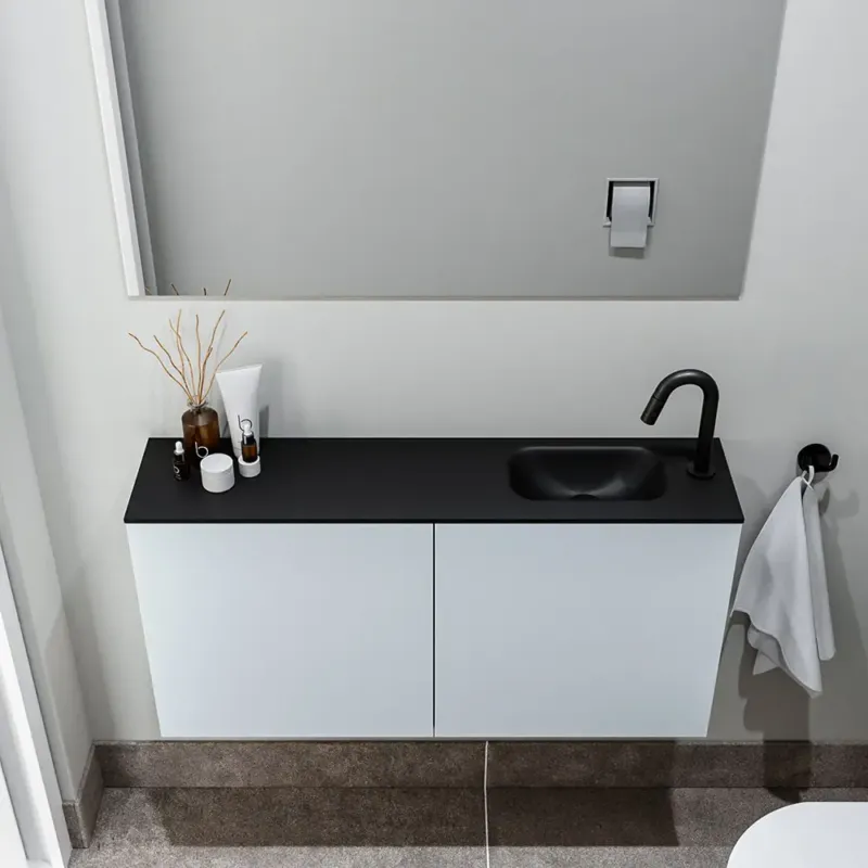 Zaro Polly toiletmeubel 100cm clay met zwarte wastafel met kraangat rechts Op = Op