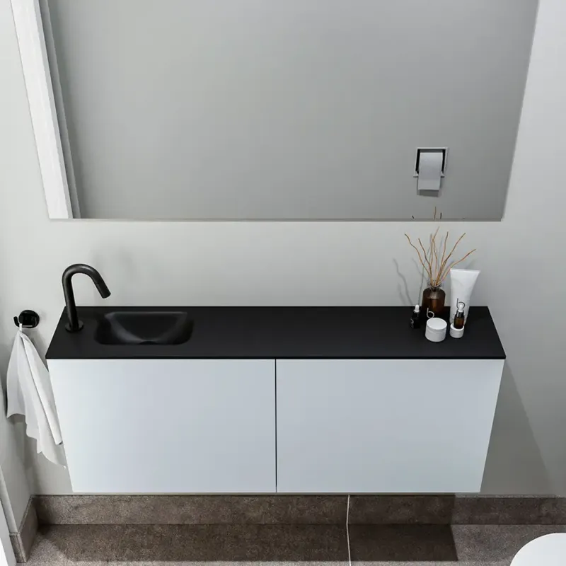 Zaro Polly toiletmeubel 120cm clay met zwarte wastafel met kraangat links Beste Prijs