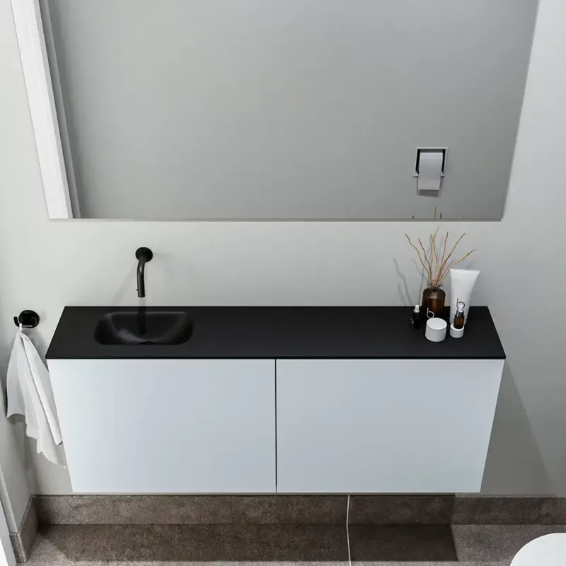 Zaro Polly toiletmeubel 120cm clay met zwarte wastafel zonder kraangat links Finale Uitverkoop