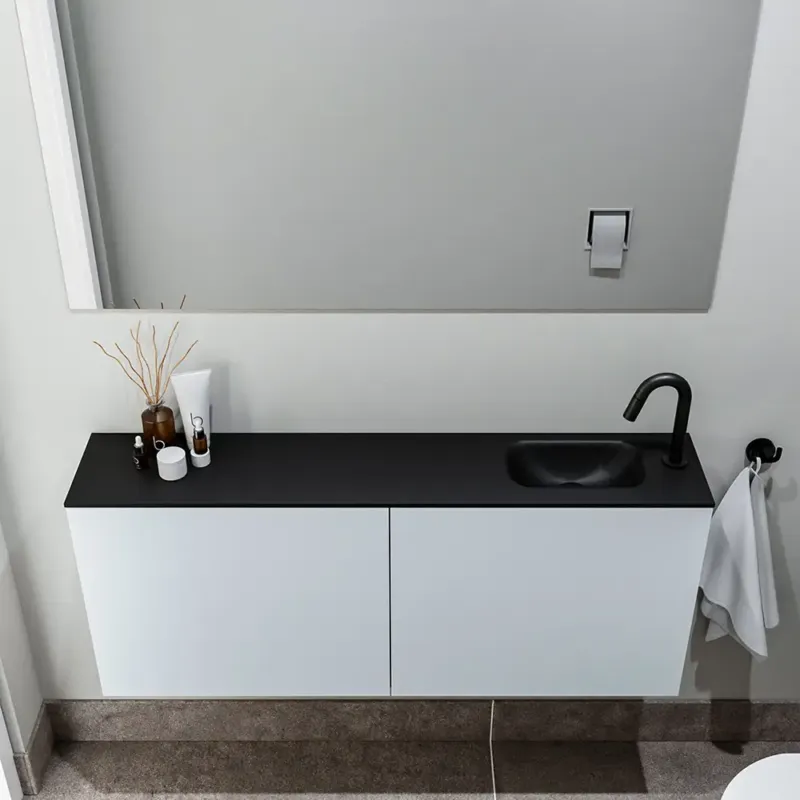Nu Kopen Zaro Polly toiletmeubel 120cm clay met zwarte wastafel met kraangat rechts