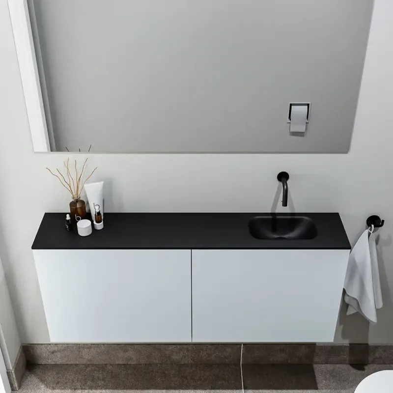 Zaro Polly toiletmeubel 120cm clay met zwarte wastafel zonder kraangat rechts Superprijs