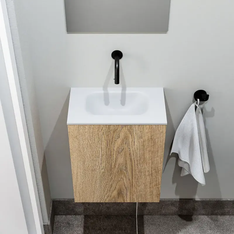 Zaro Polly toiletmeubel 40cm eiken met witte wastafel zonder kraangat Lage Kosten